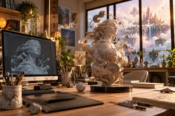 AI-generated realistic art & digital goods scene for Dream Render