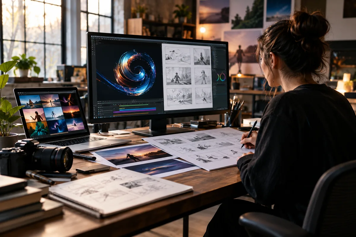 AI-generated realistic creative services collection for Motion Harbour