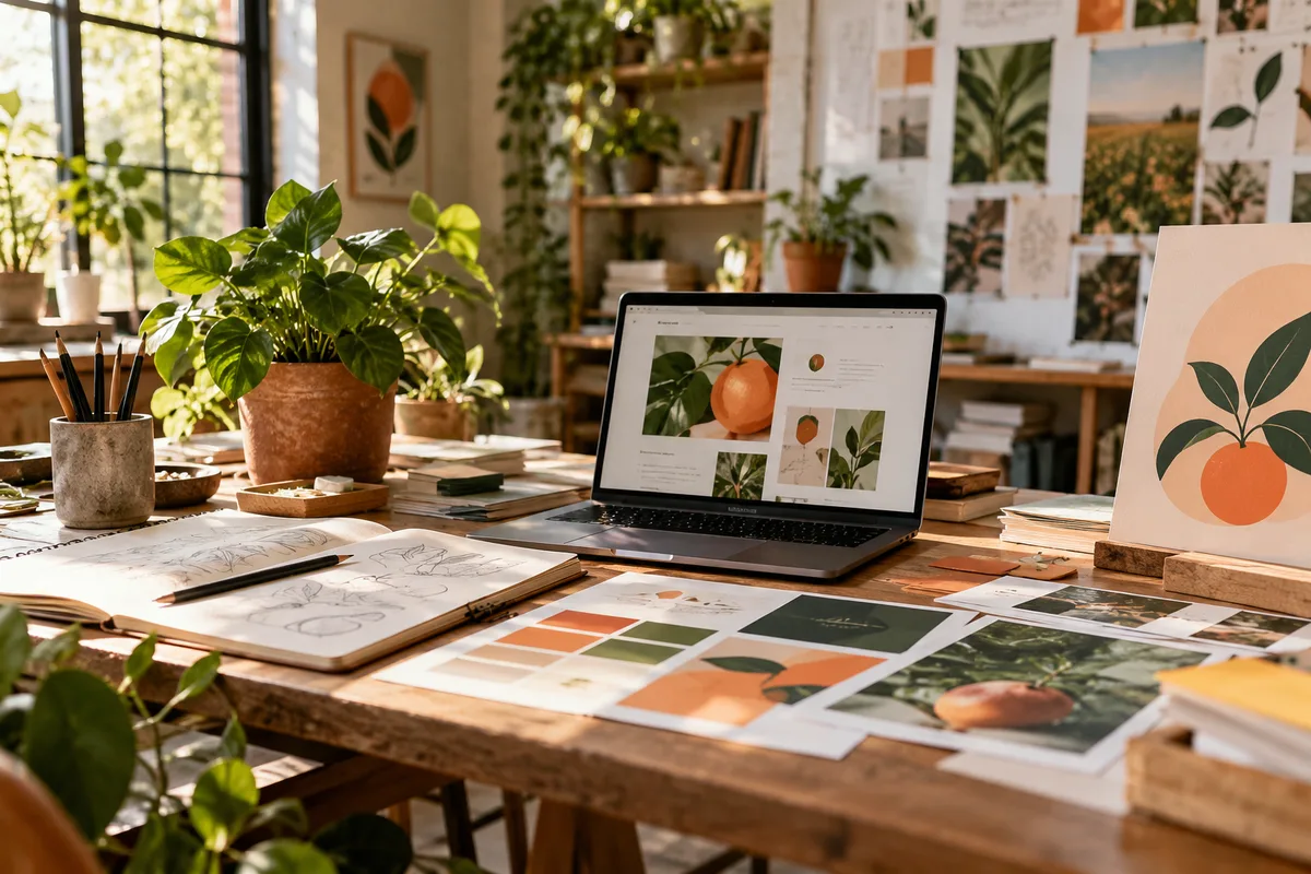 AI-generated realistic creative services collection for Pixel Orchard
