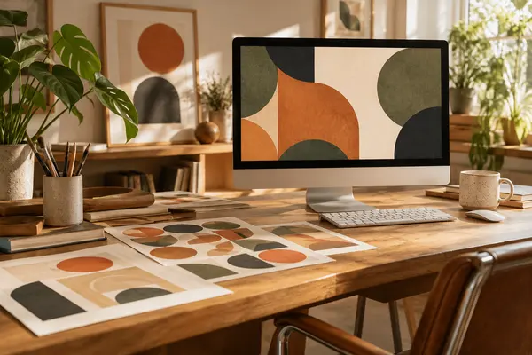 AI-generated realistic art & digital goods scene for Soft Geometry